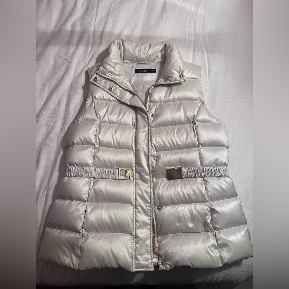 Lauren Ralph Lauren ivory quilted puffer vest with gold-tone accents